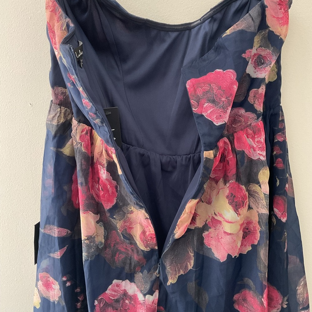Lulu's Navy Strapless Floral Maxi Dress with Pink Blooms - Picture 9 of 15
